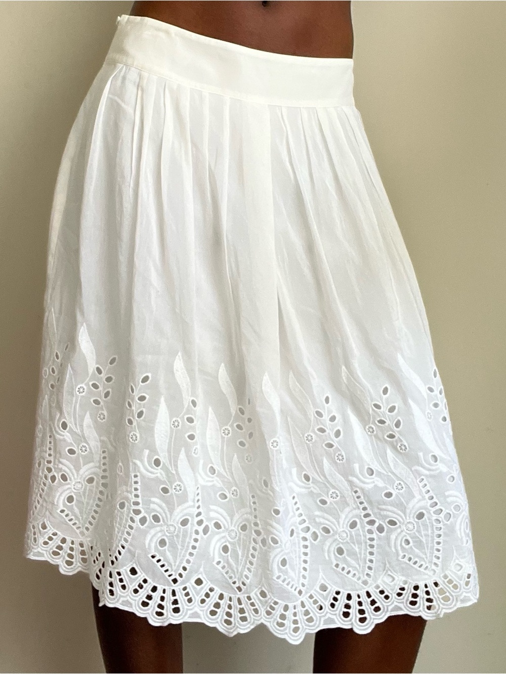 Ann Taylor White Eyelet Midi Skirt